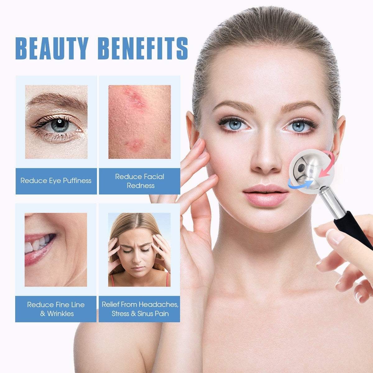 Ice Facial Massage Roller, Stainless Steel Cryo Stick Cooling Massager For Face And Eyes Beauty Lifting And Cooling Tool For Skincare - She Glow